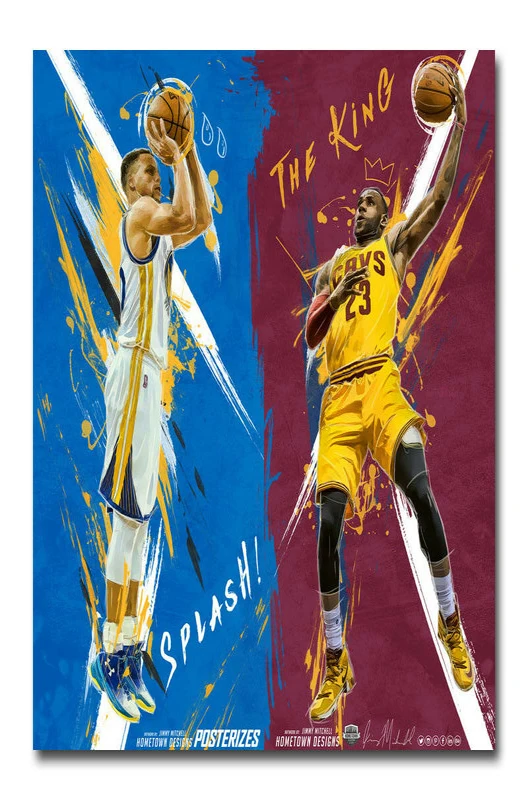 Steph Curry VS LeBron James Silk Fabric Wall Poster Art Decor Sticker Bright | Дом и сад