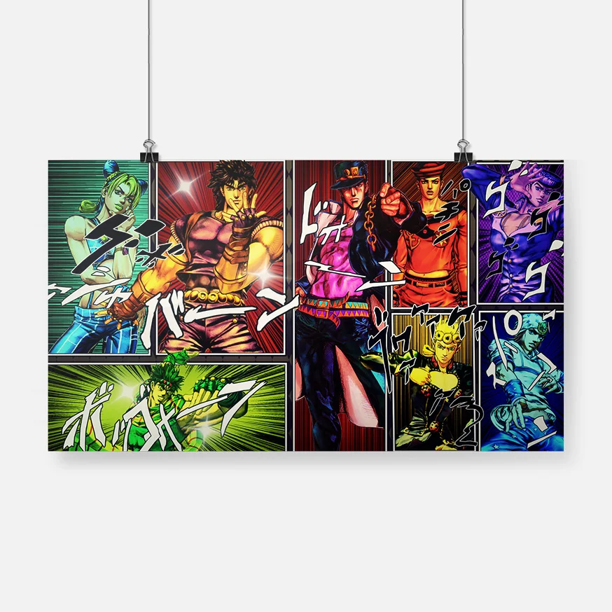Плакат в рамке с героями аниме невероятные приключения Джоджо деревянная рамка