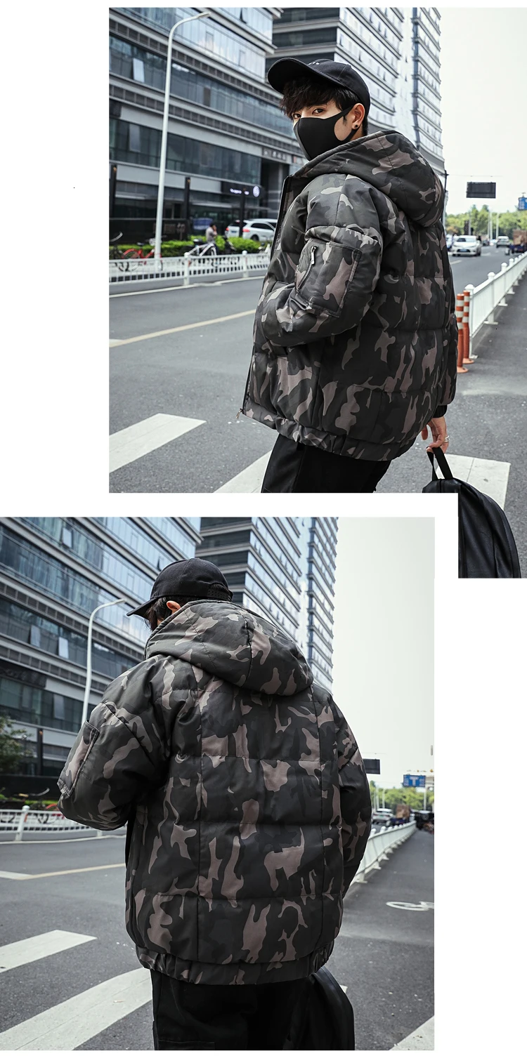 New Winter Jacket Men's Warm Thick Parka Men Fashion Solid Color Hooded Coat Street Wild Loose Cotton Jacket Male Clothes