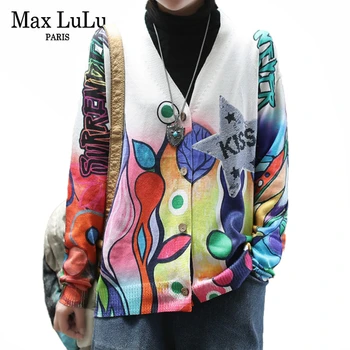 

Max LuLu 2020 Korean Spring Fashion Style Ladies Vintage Sweaters Womens Luxury Printed Cardigans Loose Female Knitted Knitwears
