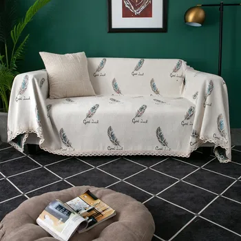 

Feather Printed Sofa Cover White Lace Sofa Towel for Living Room Stretch Chenille Couch Slipcover 1/2/3/4 Seater Couch Cover