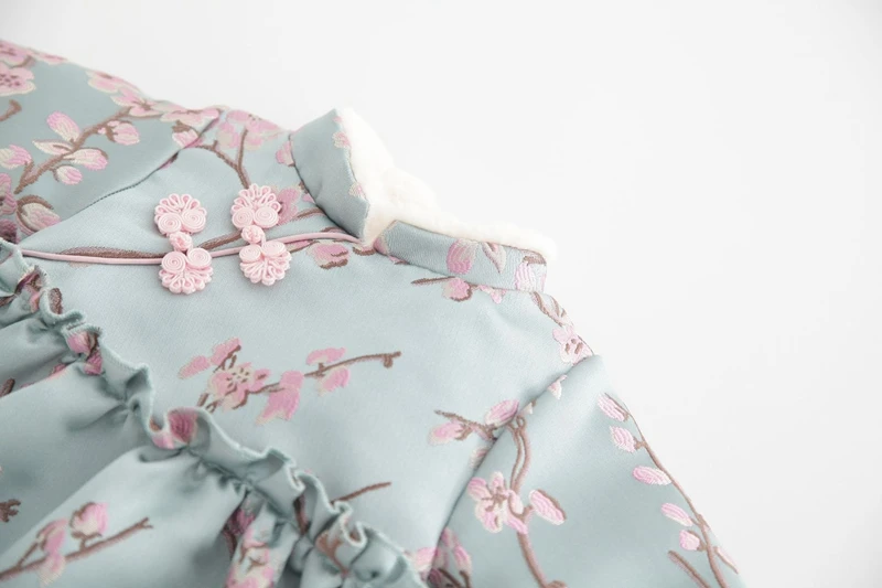 Зимнее платье для девочек; теплое детское платье принцессы; Cheongsam Qipao; бархатное платье с вышивкой для маленьких детей; Новогодняя одежда; платья; S10387