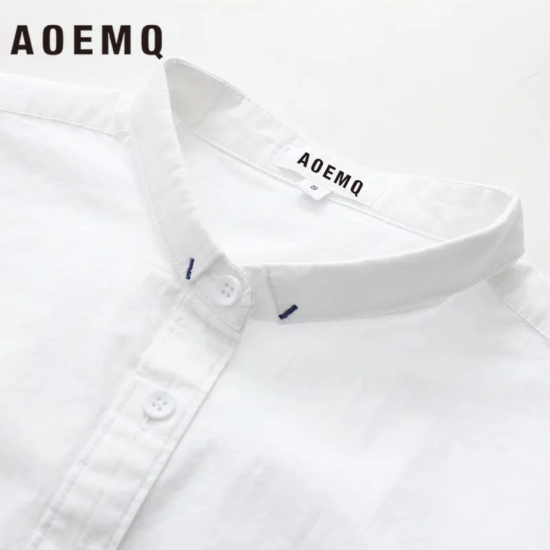 AOEMQ/модные рубашки повседневная однотонная блузка небесно голубого/белого цвета
