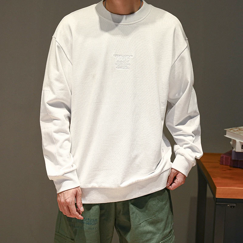 2019 Men's Spring And Autumn New Casual Letter Embroidery Long-sleeved Round Neck Hoodies Loose Temperament Trend Cotton