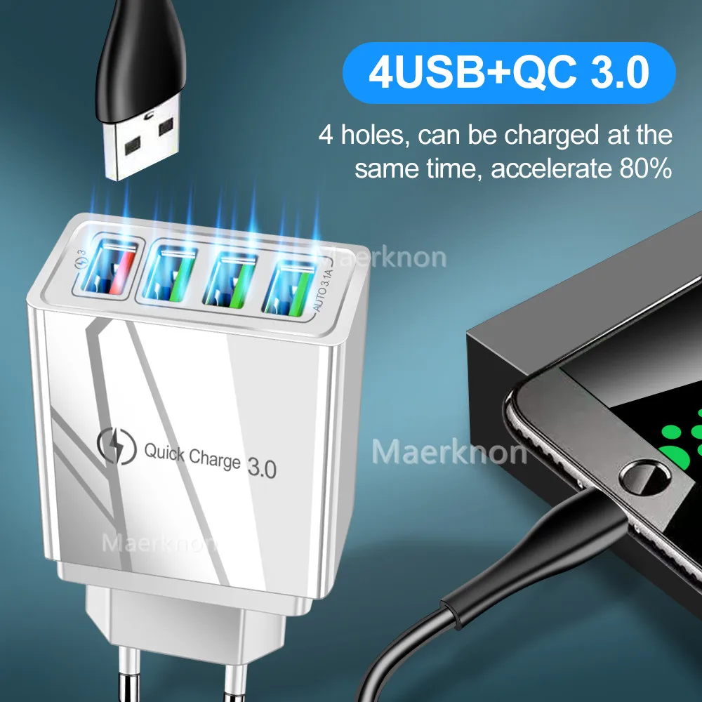 60 Вт Быстрая зарядка 3,0 USB зарядное устройство для телефона настенное 4 порта QC3.0 Быстрая Зарядка адаптер для iPhone X samsung s9 A50 Xiaomi EU US зарядное устройство