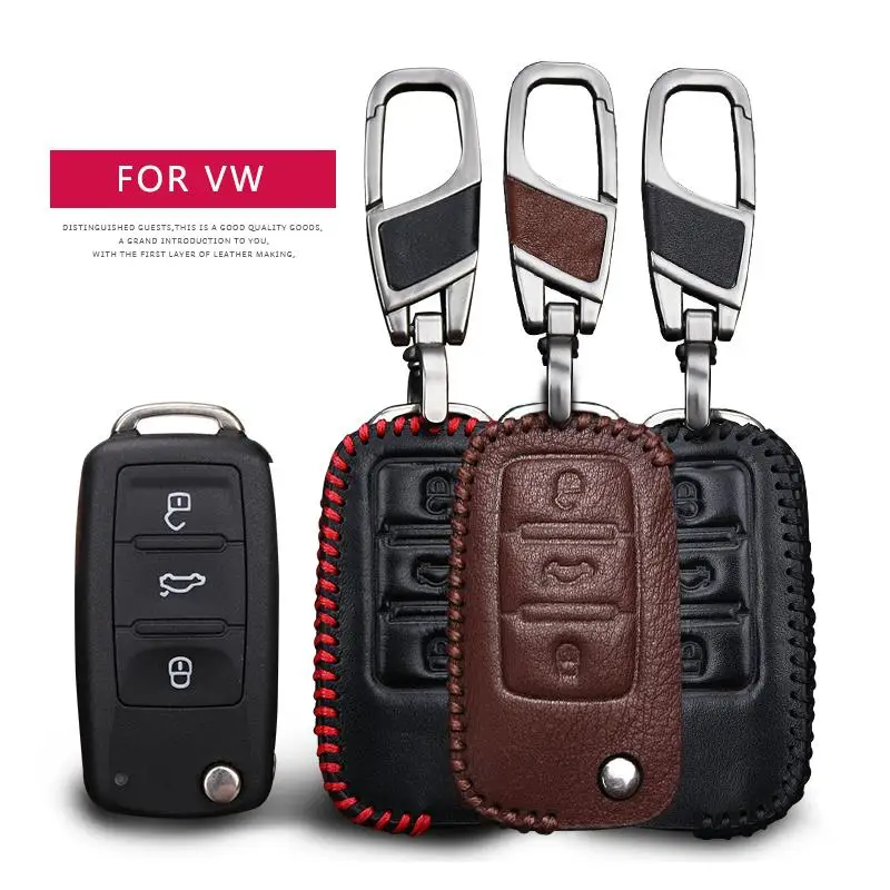 Leather Car Key Case Cover For Volkswage Vw Polo Golf Passat Tiguan