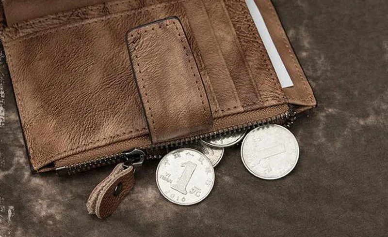 Винтажный Мужской короткий кошелек из воловьей кожи с карманом для монет, многослойный держатель для карт, мужской кошелек из натуральной кожи