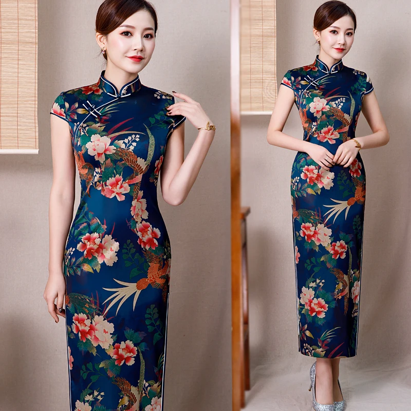 Традиционное китайское платье mujer vestido, женское атласное длинное платье cheongsam qipao с цветком сливы qipao - Цвет: color5