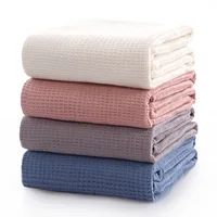 Waffle Muslin Summer Bedspreads Gray Pink Blankets Soft Warm Plaid Throw Large Thin And Light Leisure Nap Blanket 5