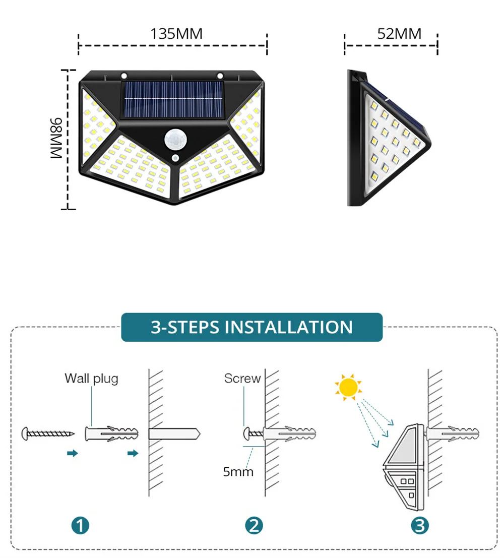 Outdoor 100 LED Solar Light With Motion Sensor Waterproof Sunlight Powered Solar Lamp For Garden Decoration Lantern Wall Lamp solar lamp outdoor