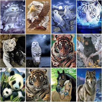 

DIY 5D Diamond Painting Wolf Tiger Diamond Embroidery Animal Cross Stitch Full Round Dirll Mosaic Rhinestone Art Home Decor Gift