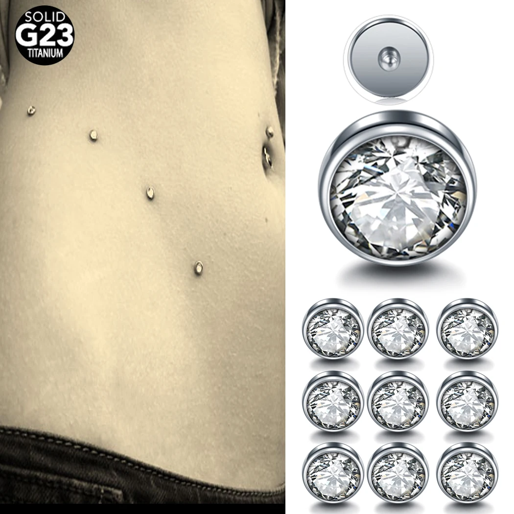10pcs/set Astmf136 Titanium Microdermal Piercings Flat Cz Gem Anchor