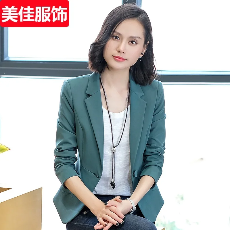 

2019 Autumn New Style One-Button Small Suit Black Coat White Collar Workplace Work Clothes Office Workers Fashion