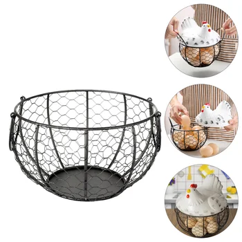 

1 Pc Iron Basket with Hen Lid Fruit Basket Storage Basket Snack Basket (White)