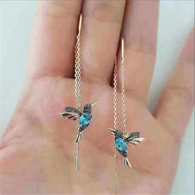 Bird-shaped Hummingbird Hoop Pendant Crystal Pendant Earrings Tassel Bird Earrings for Women's Wedding Jewelry
