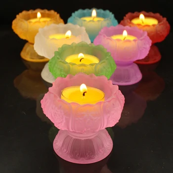 

7 colors Crystal Lotus Candle Holders Feng Shui Bowl Candlestick For candelabra Centerpieces Buddha candlestick Butter Wish Lamp