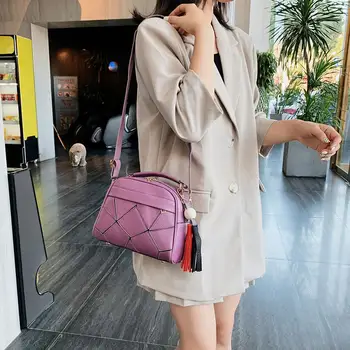 

Portable Women Leather Totes Tassel Shoulder Handbag Solid Color Top-handle Bag for Traveling Shopping Accessories