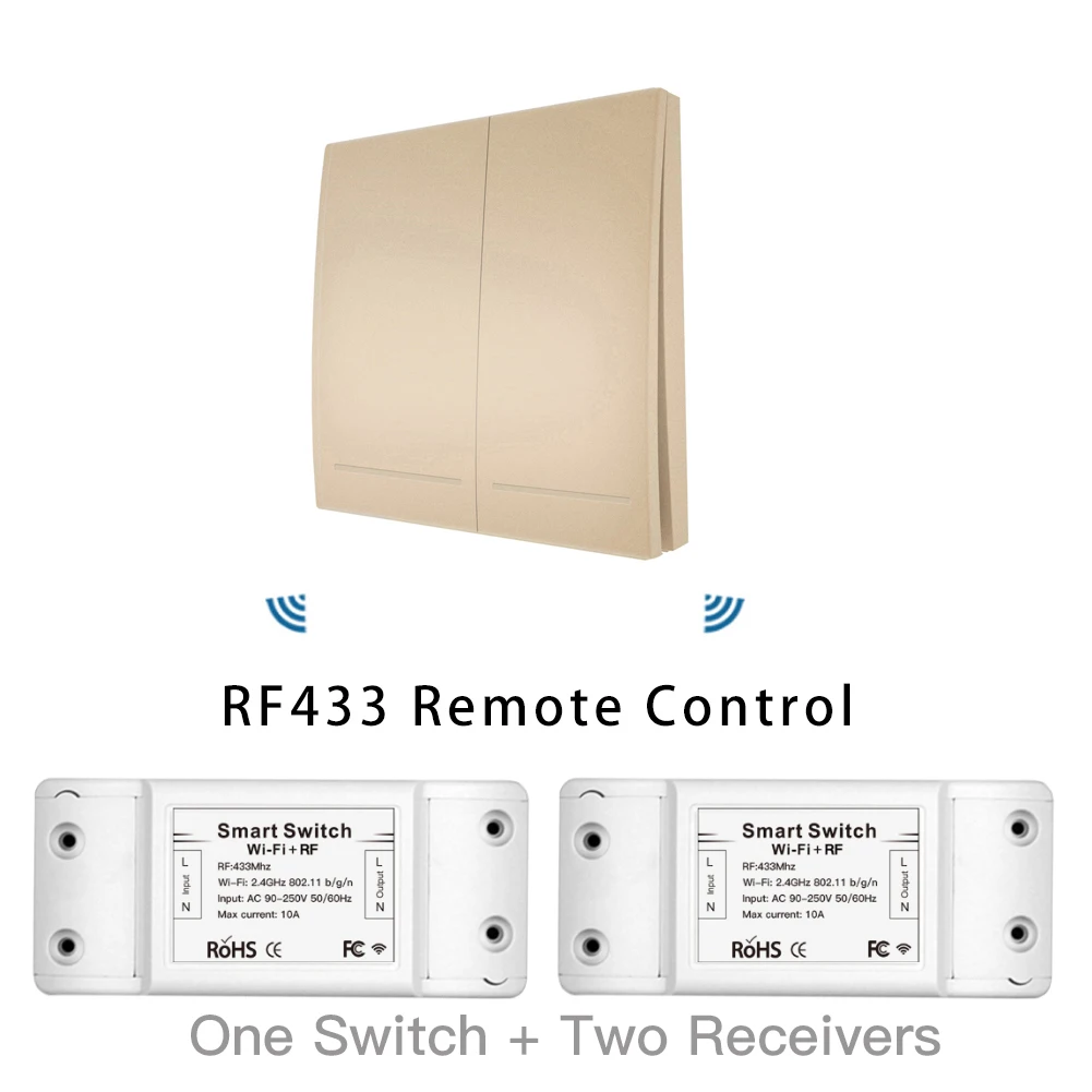 RF433Mhz+ Wifi беспроводной пульт дистанционного управления смарт-переключатель, настенный панельный передатчик, приложение Smart Life/Tuya, работает с Alexa Google Home - Цвет: Gold Kit 2