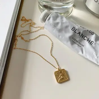 

Women's 100% Authentic 925 Sterling silver Angel Wings Square pendant choker Necklace Fine jEWELRY TLX886