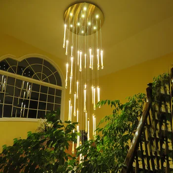

Luxury Modern Led Large Staircase Crystal Chandelier Lighting Long Water Drop Fixtures Hanging Lamp Kitchen Island Restaurant AC