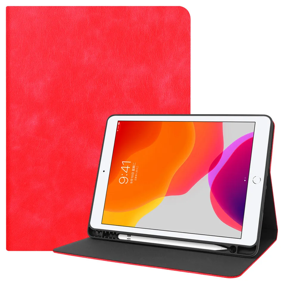 Чехол для iPad 10,2 Smart Funda, чехол-карандаш, держатель для нового iPad 7го поколения A2200 A2198, чехол-подставка в виде книги+ пленка+ ручка - Color: Red