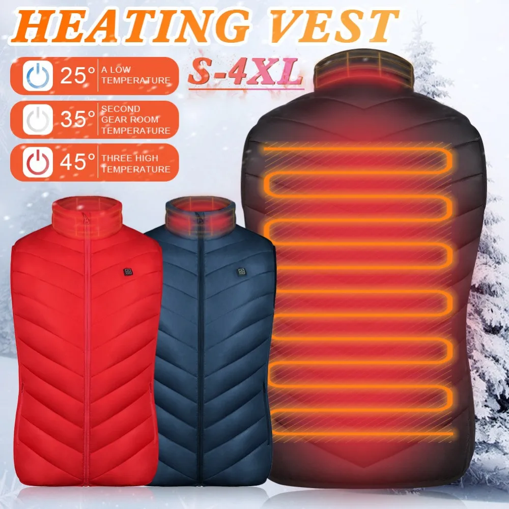 

Winter Smart Heated Vest Jacket Down Men Warm washable Heating Jacket Vest Cloth Outdoor Camping Hiking Hunting Sport waistcoat