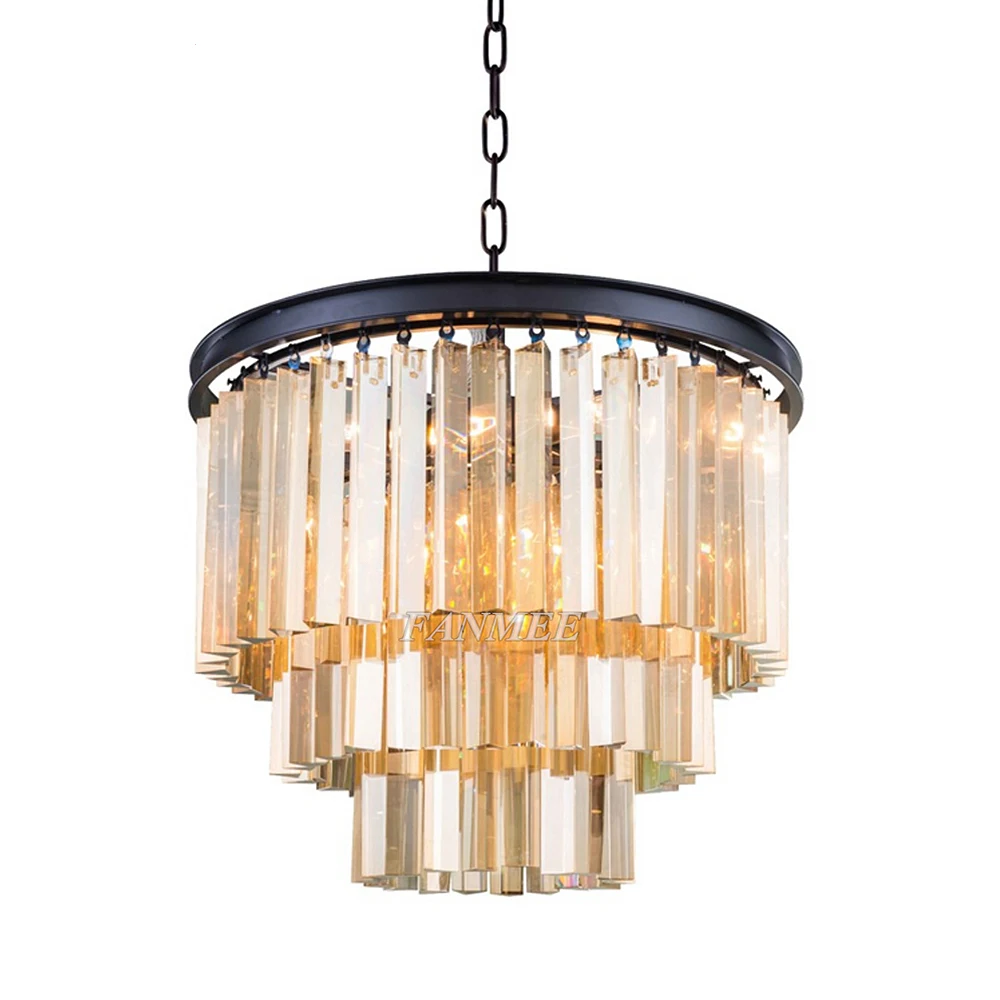 Traditional Amber Crystal Round Chandelier Light LED Minimalist Smoky Clear Prism Cristal Hanging Lamp Art Deco Living Room Home | Лампы и