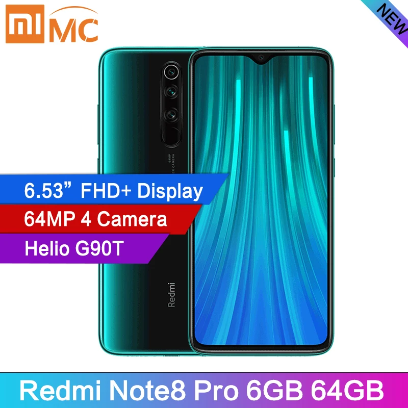 CN Version Xiaomi Redmi Note 8 Pro 64MP Quad Cameras 6GB 64GB Smartphone NFC 4500mAh 18W MTK Helio G90T 6.53&quot FHD+ Mobile Phone |