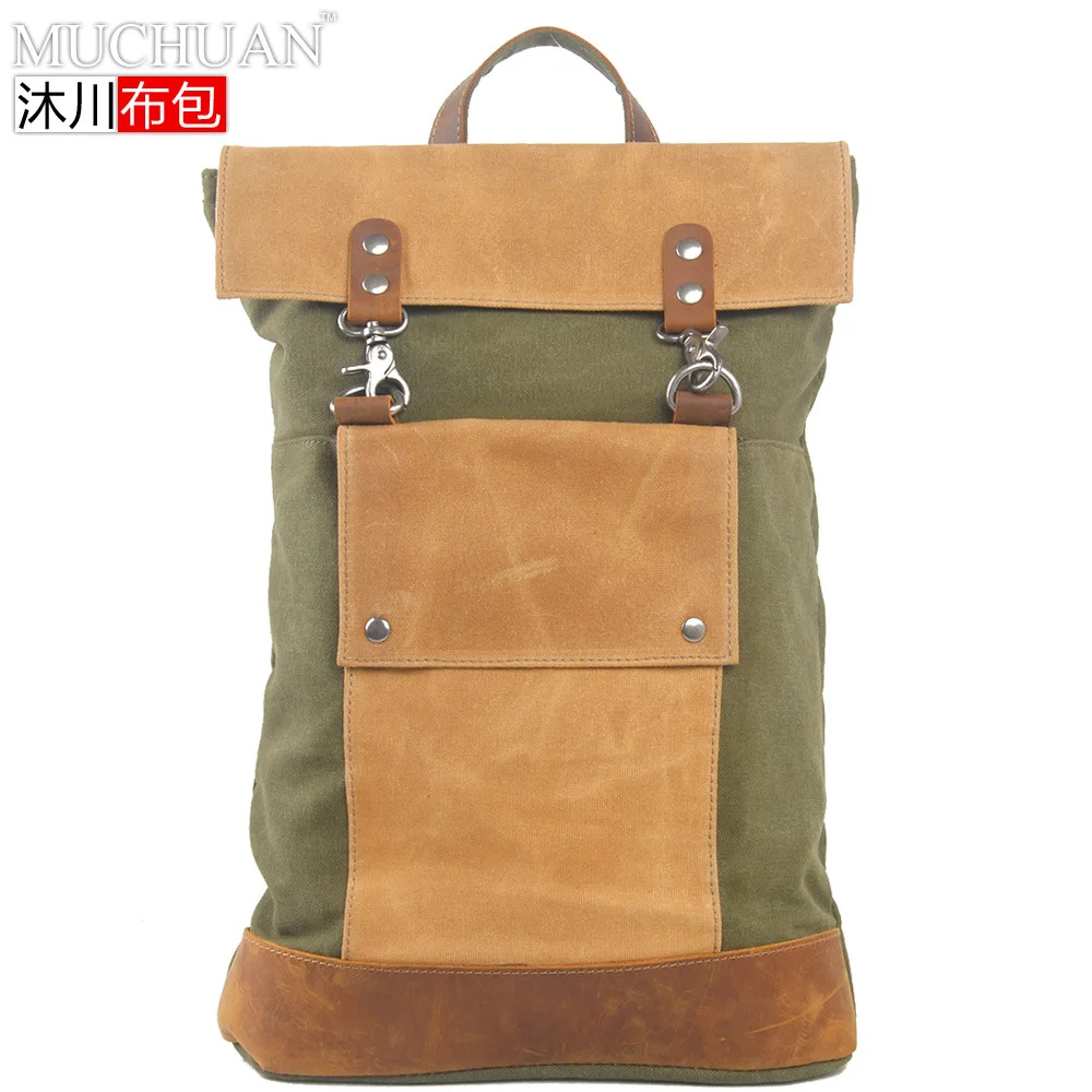 

Muchuan Cloth Bag New Style Japanese-style Retro Backpack Canvas with First Layer Leather Backpack Men's Bag WOMEN'S Bag