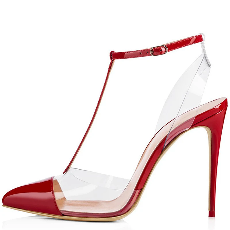 

YECHNE Women Clear Heels Sandals Plus Size 33 43 Transparent Heel Height Shoes Sexy Black Apricot Red Rivet Sandals