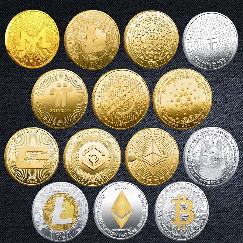 Золотисто-Серебристый BTC XRP ADA ETH NSO NANO IOTA ANKR Виртуальная криптовалюта искусство