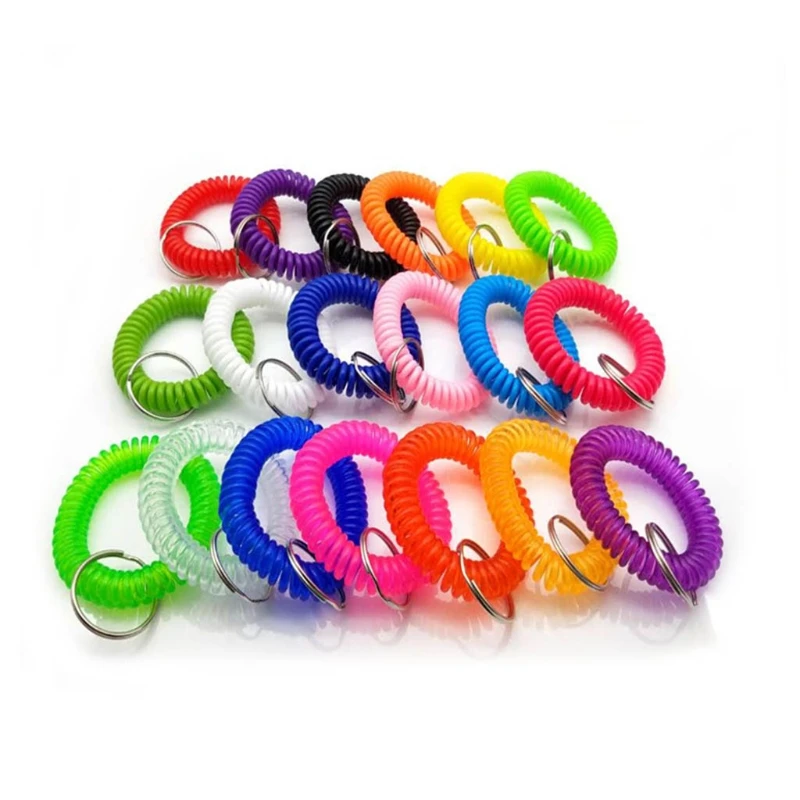 50Pcs/set Coil Keychain Stretchable Plastic Bracelet Wrist Coil Key Ring  Colorful for Sauna Gym Pool ID Badge Locker - AliExpress