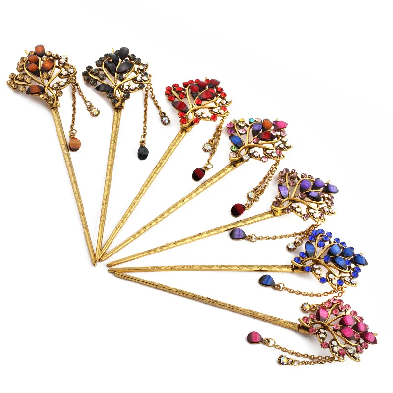 Женские винтажные шпильки для волос Стразы с хрустальными листьями