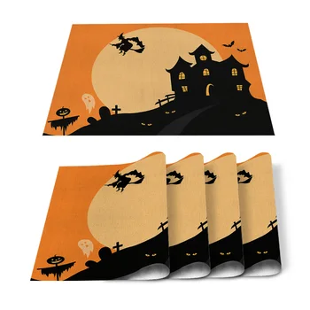 

Halloween Witch Castle Ghost Table Mats for Dining Table Kitchen Table Non Slip Coaster Kitchen Accessories Modern Home Decor