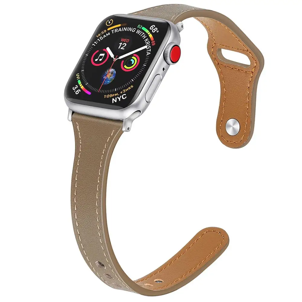 brownness Ремешок из натуральной кожи для Apple watch 44 мм 40 мм iWatch 38 мм 42 мм тонкий ремешок для часов Браслет Apple watch 5 4 3 2 1 - Цвет ремешка: brownness