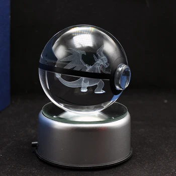

Drop Ship Hot Sell Mega Charizard 3D Engraving Glass ball Lamp Pokemon Go Colorful LED Light Base