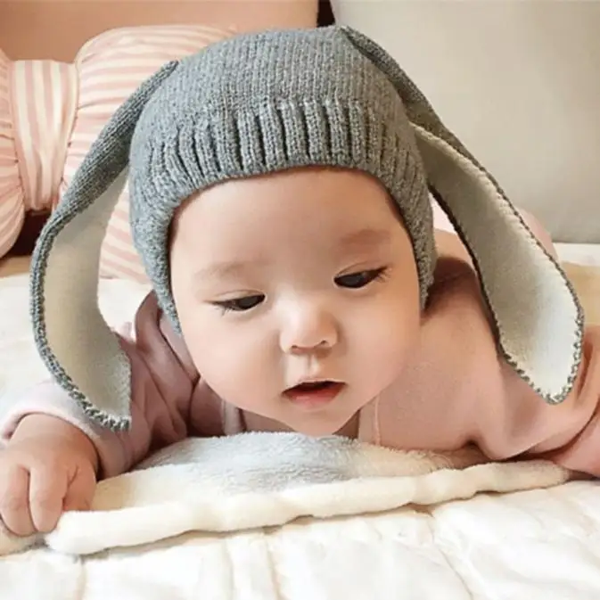 3-24M Newborn Kids Baby Boy Girl Cute Hats 3D Bunny Rabbit Ear Autumn Winter Crochet Earmuff Earcap Knit Toddler Beanie Cap