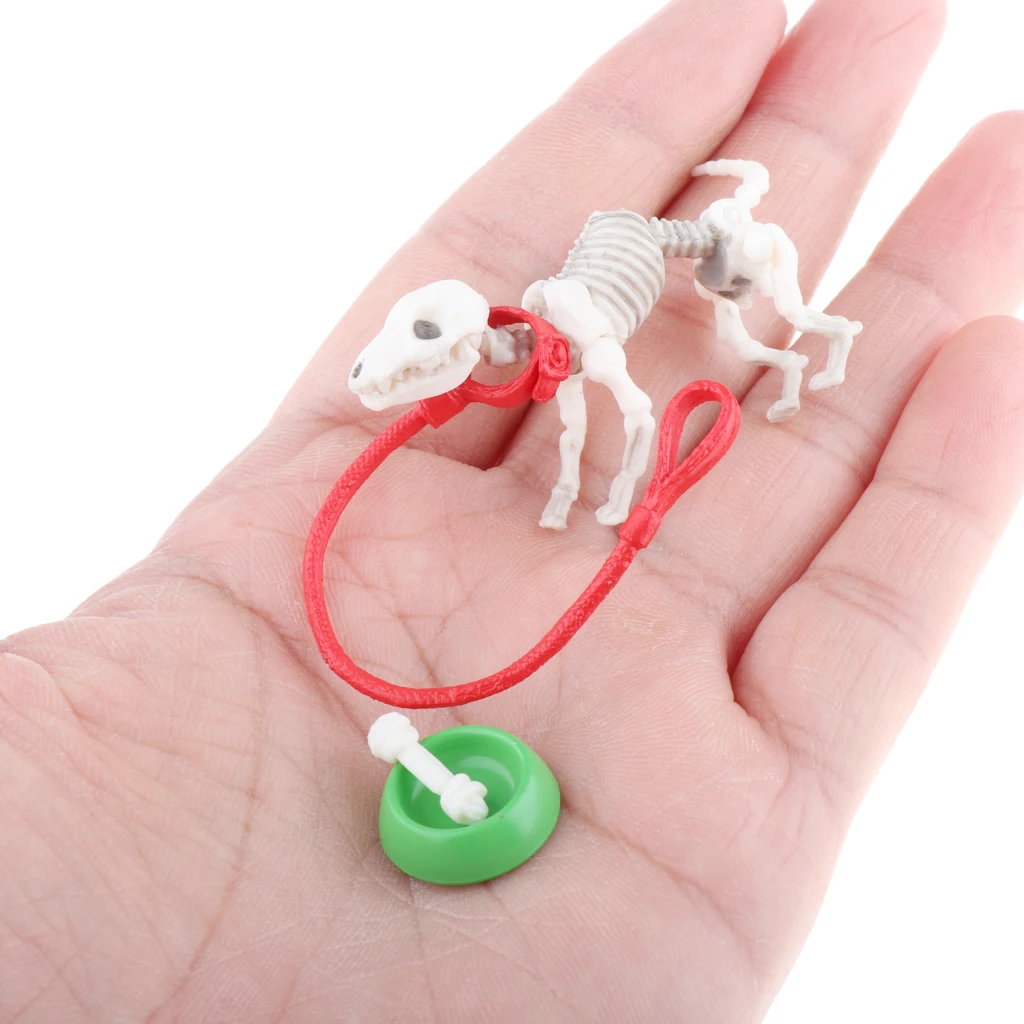 Mini Pose Skeleton Doll/Dog Joints Moveable Action Figure Collection Halloween Dollhouse Model Decorations Set for Friends