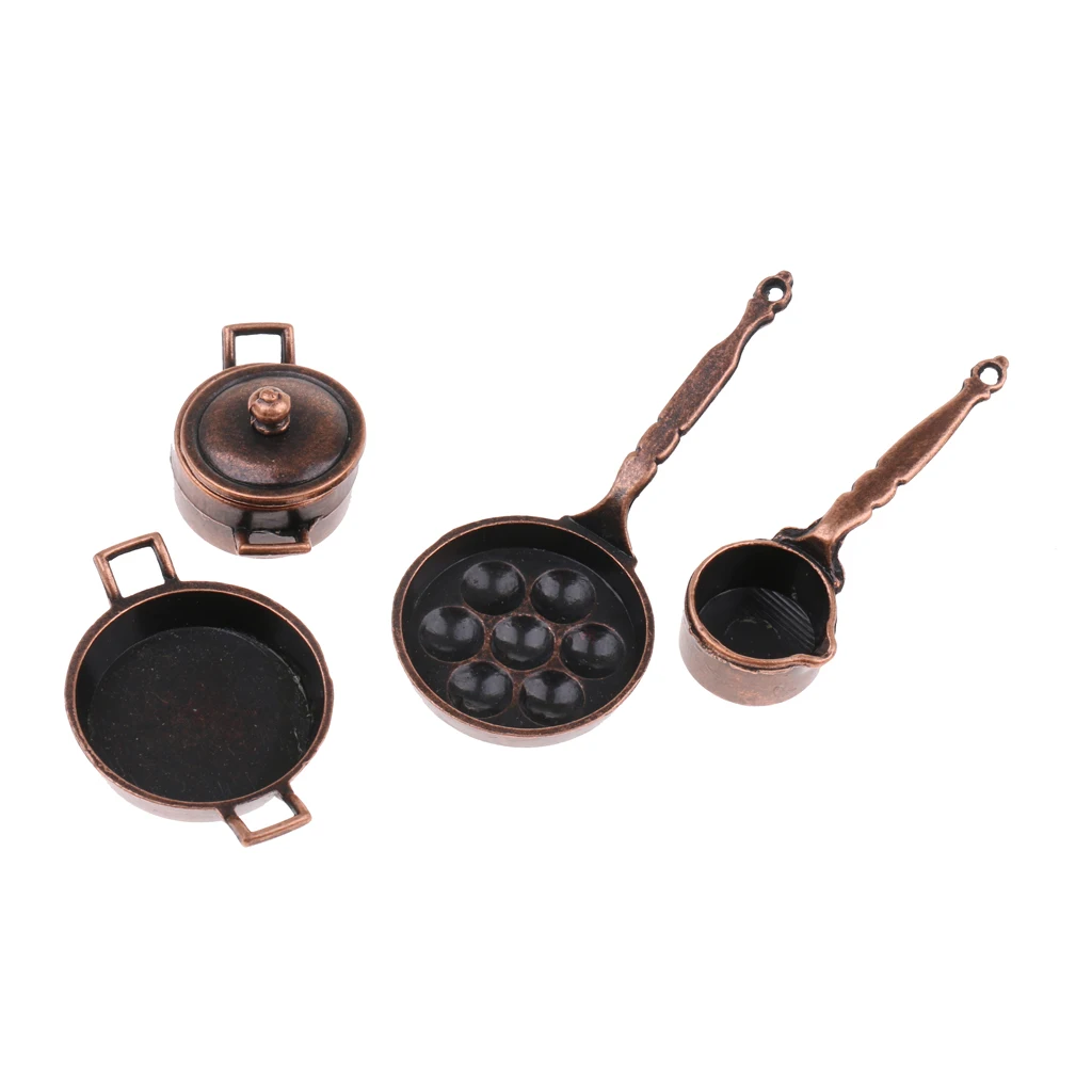 1/12 Dollhouse Miniature Kitchen Cookware 5PCS Metal Pots Pans Furniture Model Ornaments Accessory