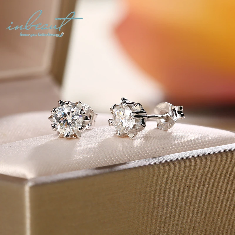 Inbeaut отличный разрезанный Муассанит серьги-гвоздики классические 0,5 Ct пройти Алмазный тест цвет D Moissanites Снежинка серьги ювелирные изделия