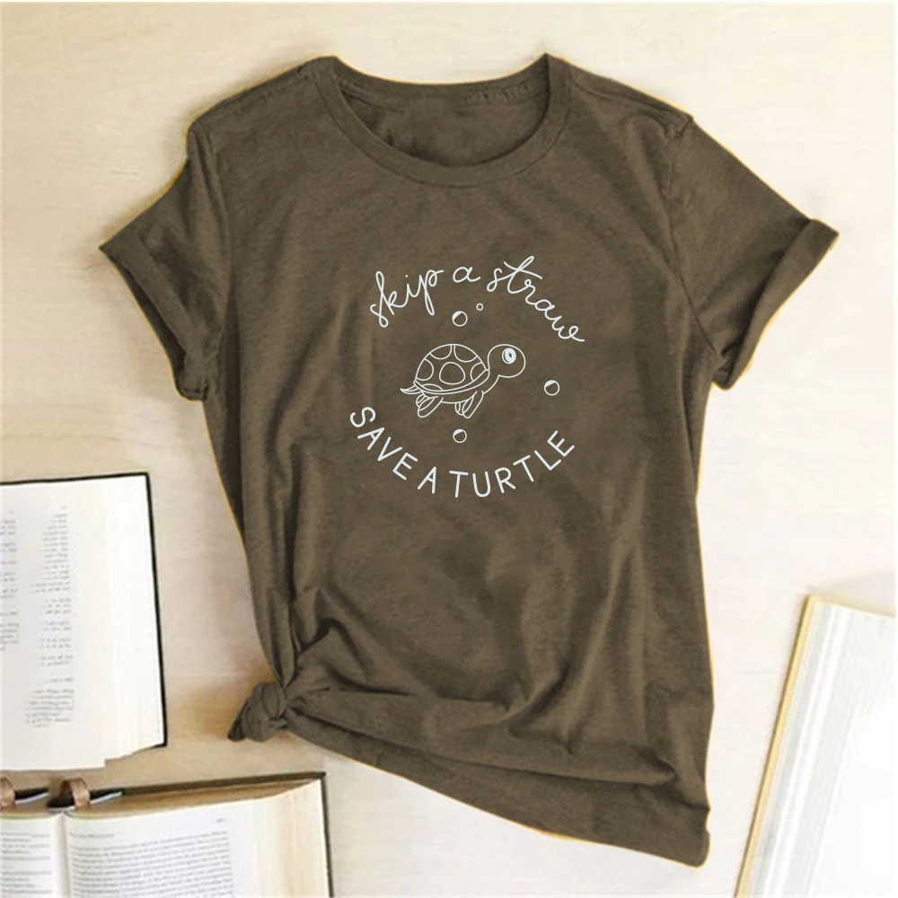 Save A Turtle Printing T-shirts Women Clothing Summer Cute Shirt Graphic Tops For Women Fashion Kawaii Shirt Harajuku Femme