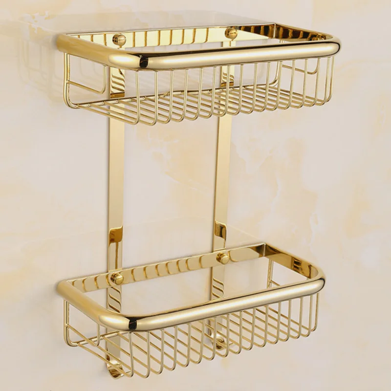 Bathroom Shelf Brass Bathroom Shower Rack Square Gold Bath Shower