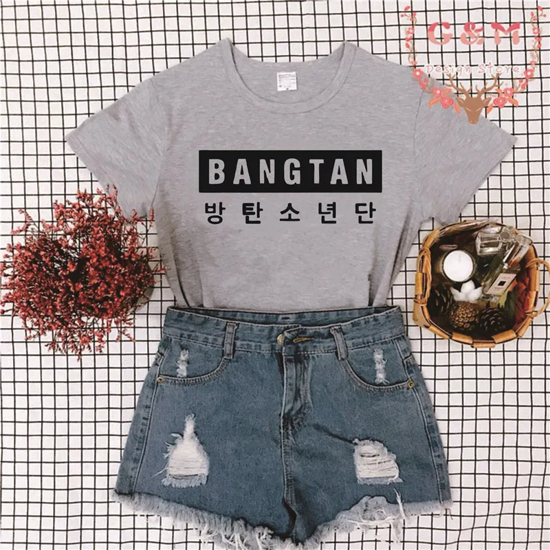 В стиле группы Bangtan Boys 방letter Letter Письмо печати Харадзюку Kpop корейский стиль Женская футболка мода короткий рукав хлопок женские летние топы