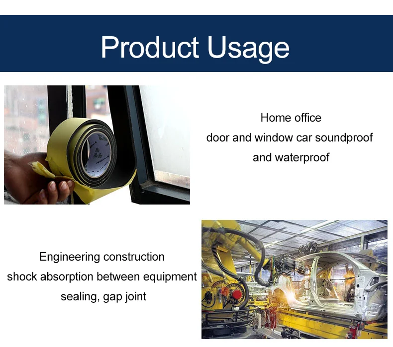 Strong Adhesion Eva Black Sponge Foam Rubber Tape Anti-collision Seal Strip