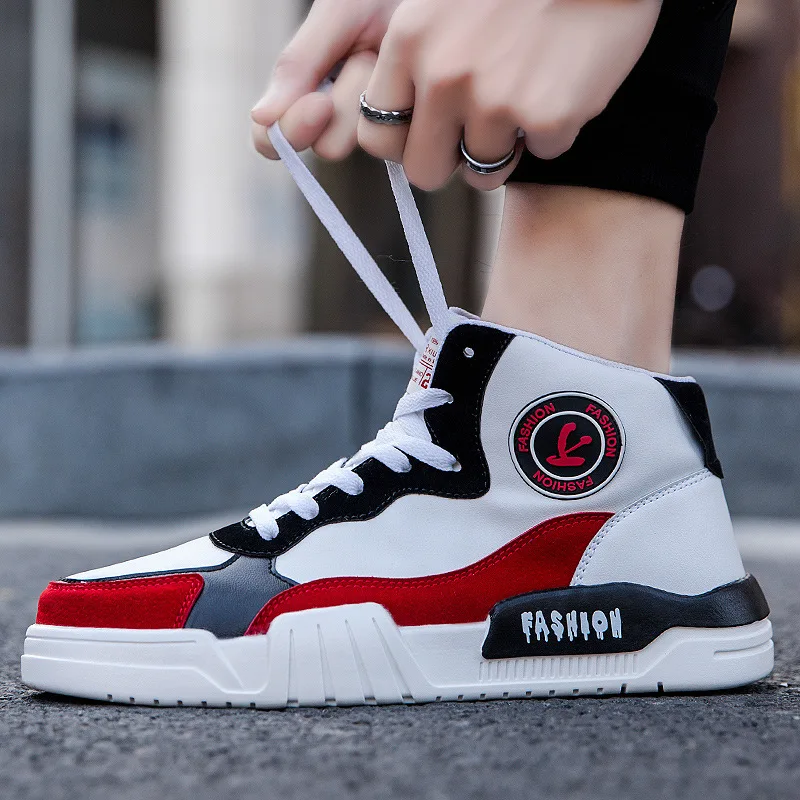 

Brushed And Thick Warm-Style Leather Versatile Sports MEN'S SHOES Fashion Lace-up Korean-style Trendy Shoes Hight-top Breathable