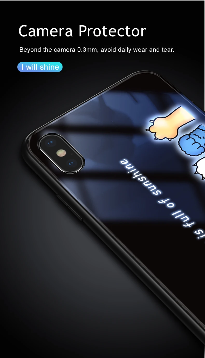 Светящийся чехол Vpower для iPhone XS Max, светящаяся стеклянная задняя крышка для iPhone XR, чехлы из ТПУ с мягким краем, силиконовая стеклянная крышка