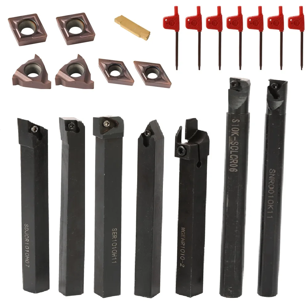 Lathe Inserts Turning-Tool-Holder Boring-Bar Metal 7pcs with Industrial Shank 8/10/12mm