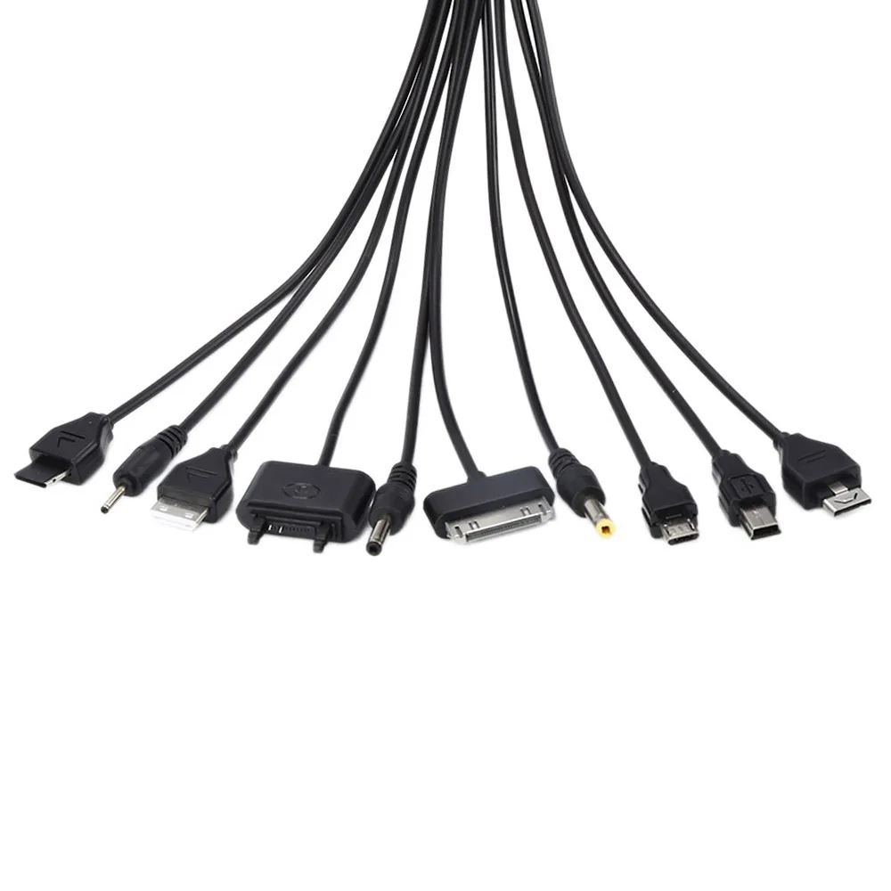 Universal Black 10 In 1 USB 2.0 Version Multi Charger Mobile Phone Cable Universal Male To Multi Plug Charger Cable for Samsung