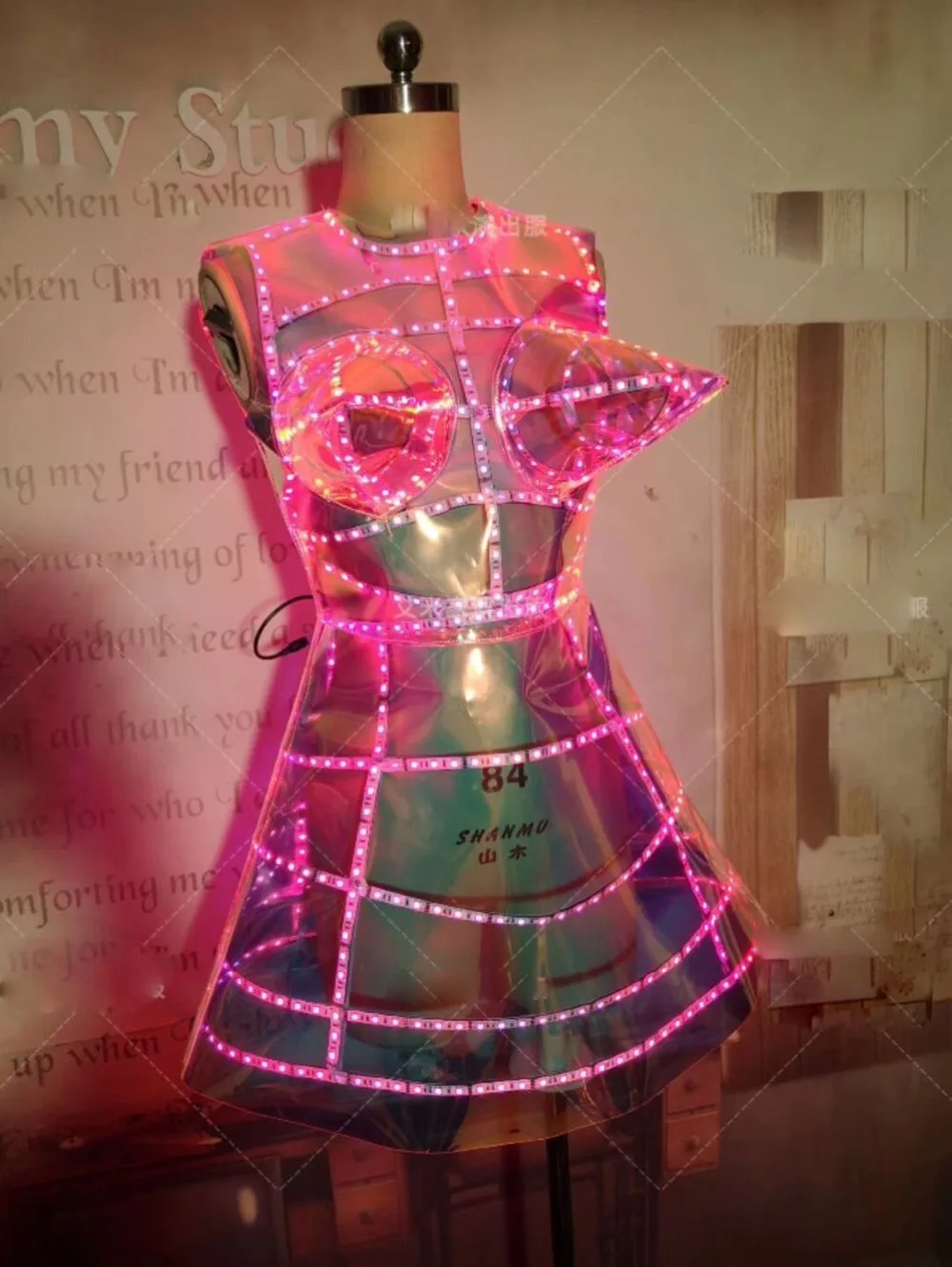 

Remote control LED light up dance costume LED costumes Nightclub magic color laser TPU pointed chest bar gogo costume