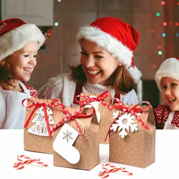 

24pcs Christmas Candy Box Kraft Paper Snowflake Paper Bag Cookie Candy Gift Bag Wedding Birthday New Year Party Favors Supplies